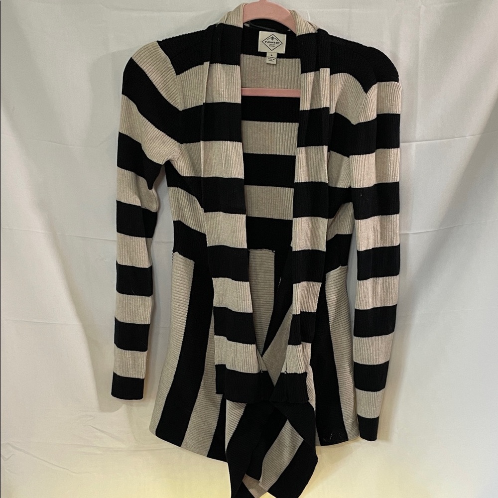 St. John's Bay Black and Cream Striped Cardigan